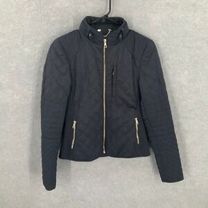 Zara Woman Quilted Padded Jacket‎ Black Gold Accents Lightweight Sz S